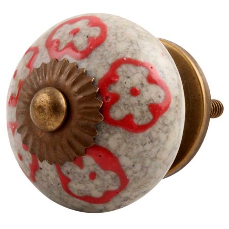Red Embossed Tiny Flower Crackle Ceramic Drawer Knob Online